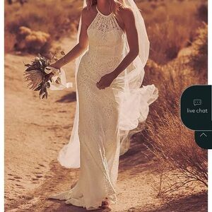 Galina Illusion Lace Halter Sheath Wedding Dress – Size 10